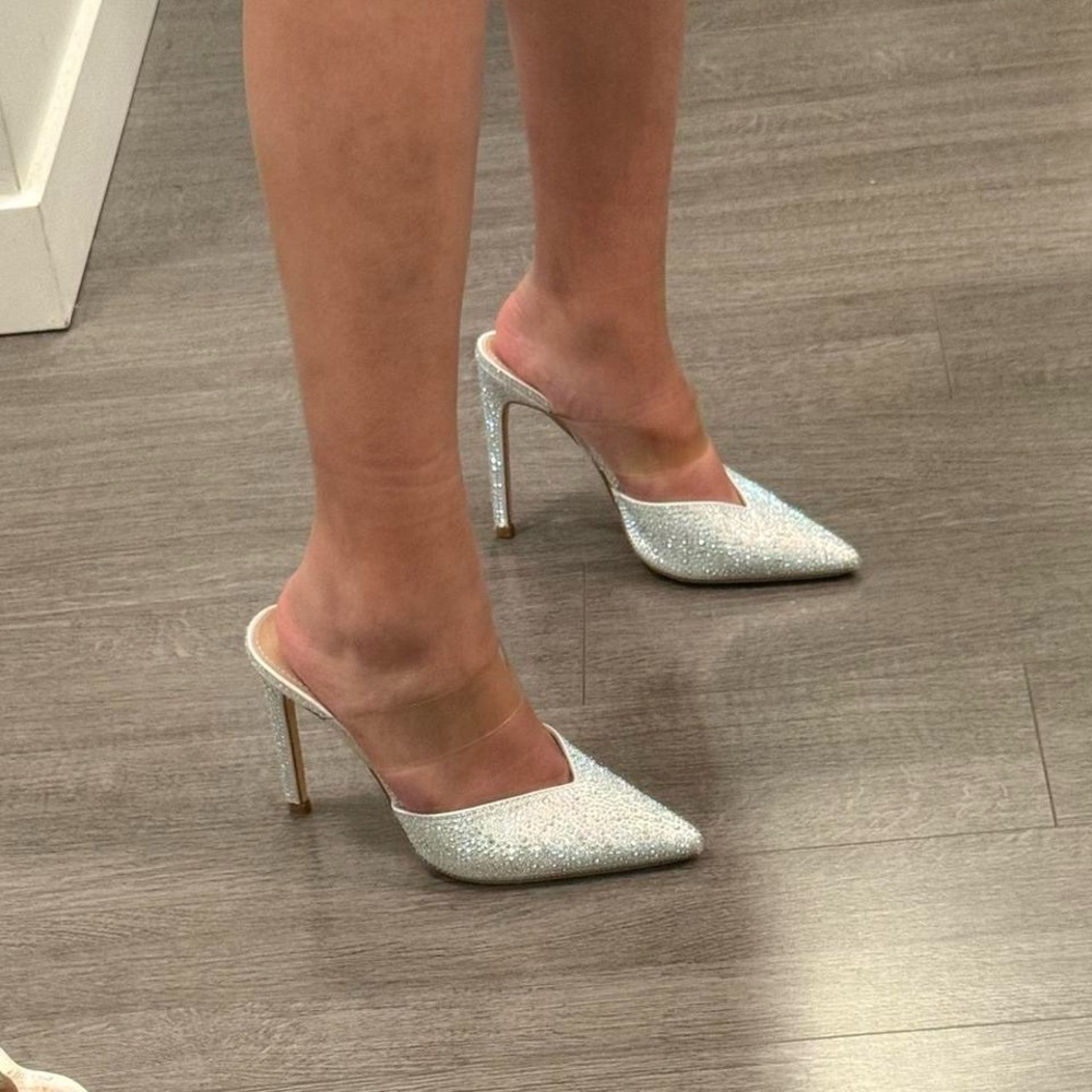 Miss Lola Silver High-Heeled Mules
